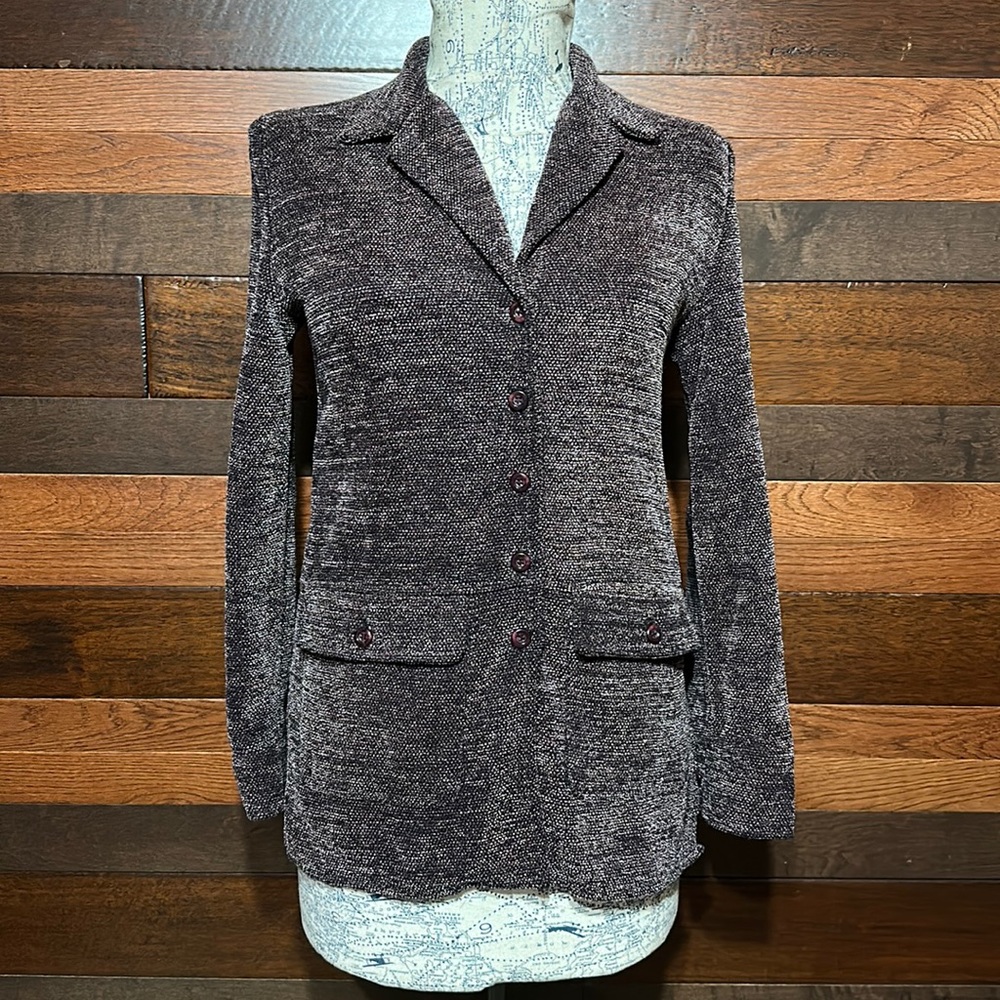 Vintage Savion Cloverleaf Lapel Long Sleeve Textured Purple Gray Toned Blazer